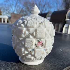 Westmoreland Quilt with Floral Pattern Milk Glass